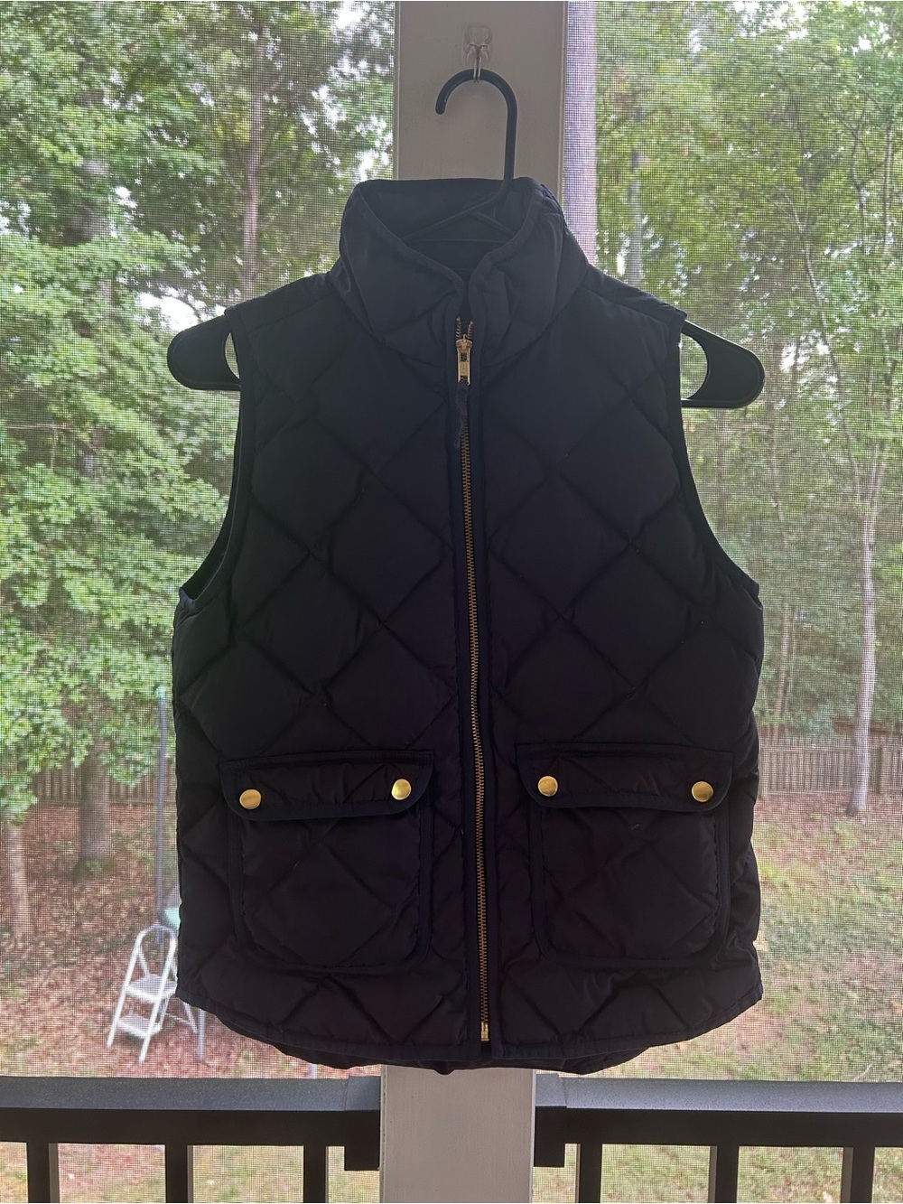 J.Crew Women’s Petite Small Navy Quilted Puffer Vest Gold Snap Pockets